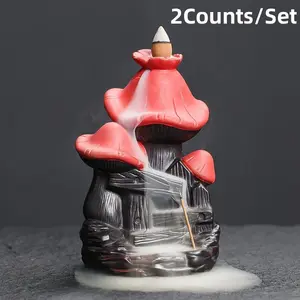 Mushroom Design Incense Burner, 2 Counts/set Ceramic Backflow Incense Burner, Home Decor Ornament for Living Room Bedroom Office