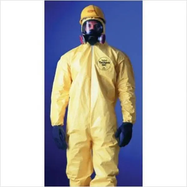 DuPont Tychem QC 251-QC127S Men's Lightweight Loose-Fitting Bibs & Coveralls - Water Resistant Uniform Outerwear with Attached Hood, Boots, Elastic Wrists, Yellow Fabric, Splash Protection, Long Sleeves, Lightweight Fabric, Uniform Outerwear, Bibs & Cover