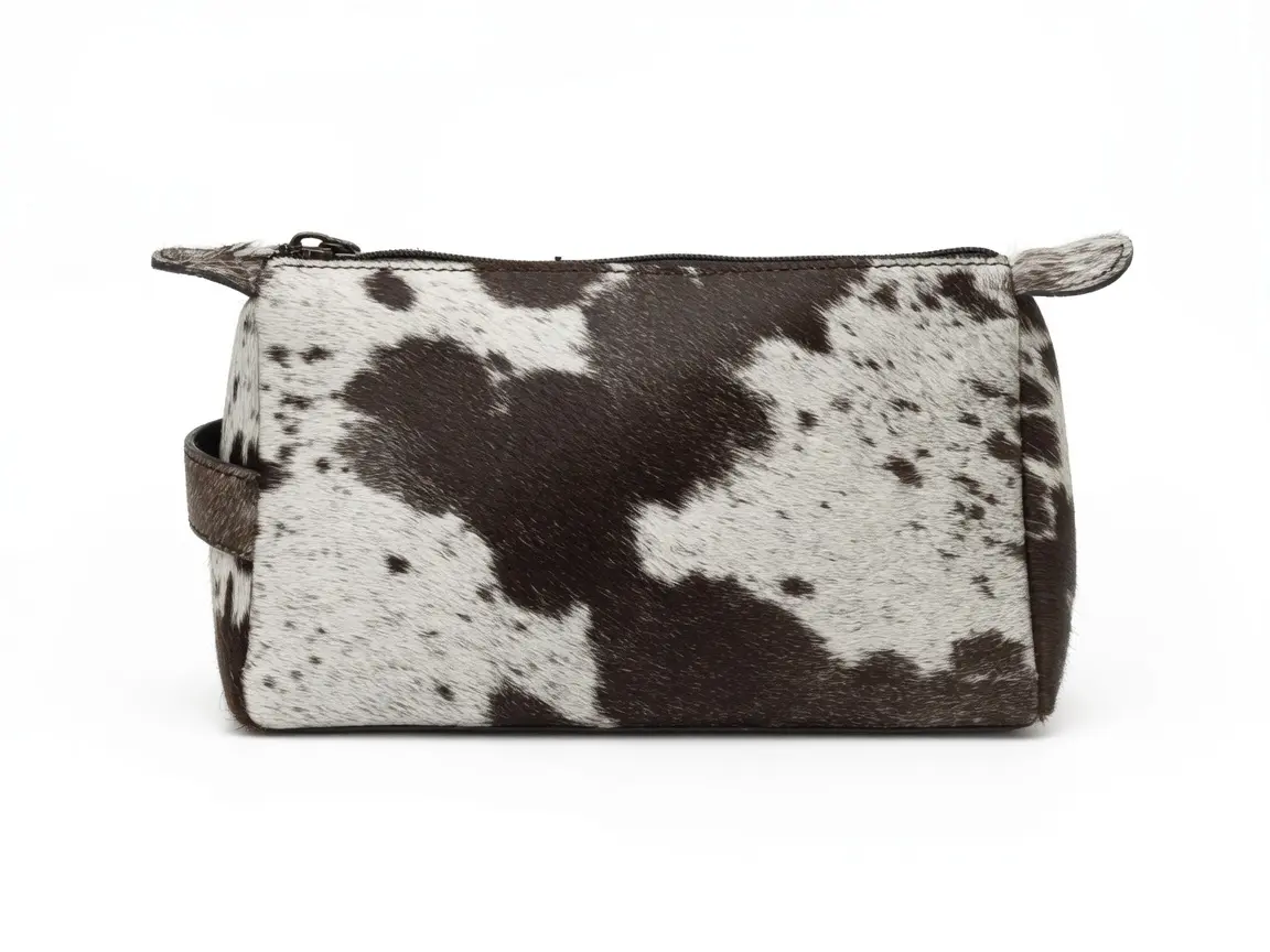 GENUINE COWHIDE LEATHER TOILETRY TRAVEL MAKEUP BAG
