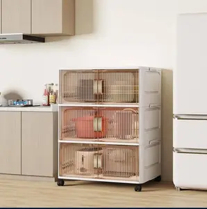 3-Tier Collapsible Large Storage Bins with Lid and Wheels, 29.5 X 16.6 X 15 IN each, Stackable Folding Storage Cabinet K813