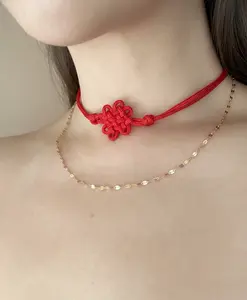 Red String Knot Choker with Detachable Lip Chain