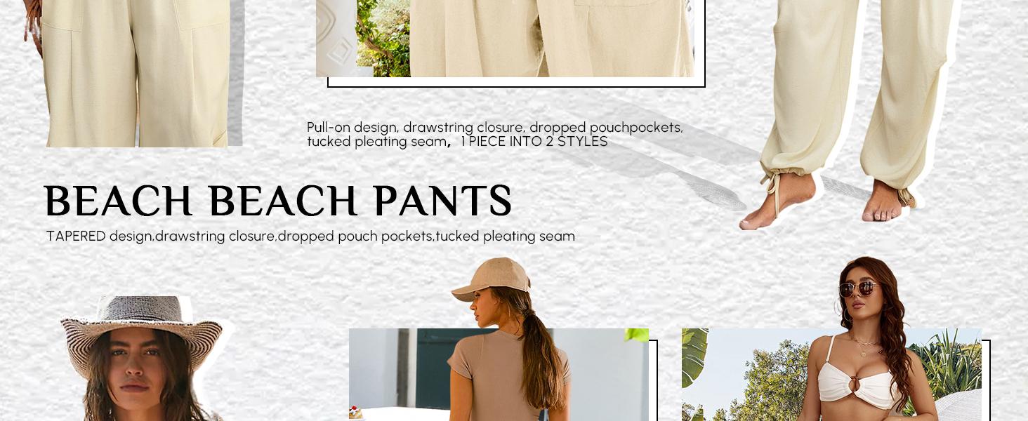Women's Linen Balloon Barrel Beach Sport Pants Boho Harem Flowy Drawstring Casual Loose Pants with Pockets gym fits baggy Summer Wide Leg Basic Lightweight Bottom Love