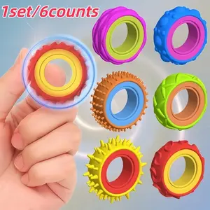 6-Piece Rotating Finger Rings Set, Silicone Material, Adjustable Sensory Training Tool, Fidget Relief, Soft Stretchable, Kids' Stress Relief Toy, Sensory Stress Reliever, Holiday Gift