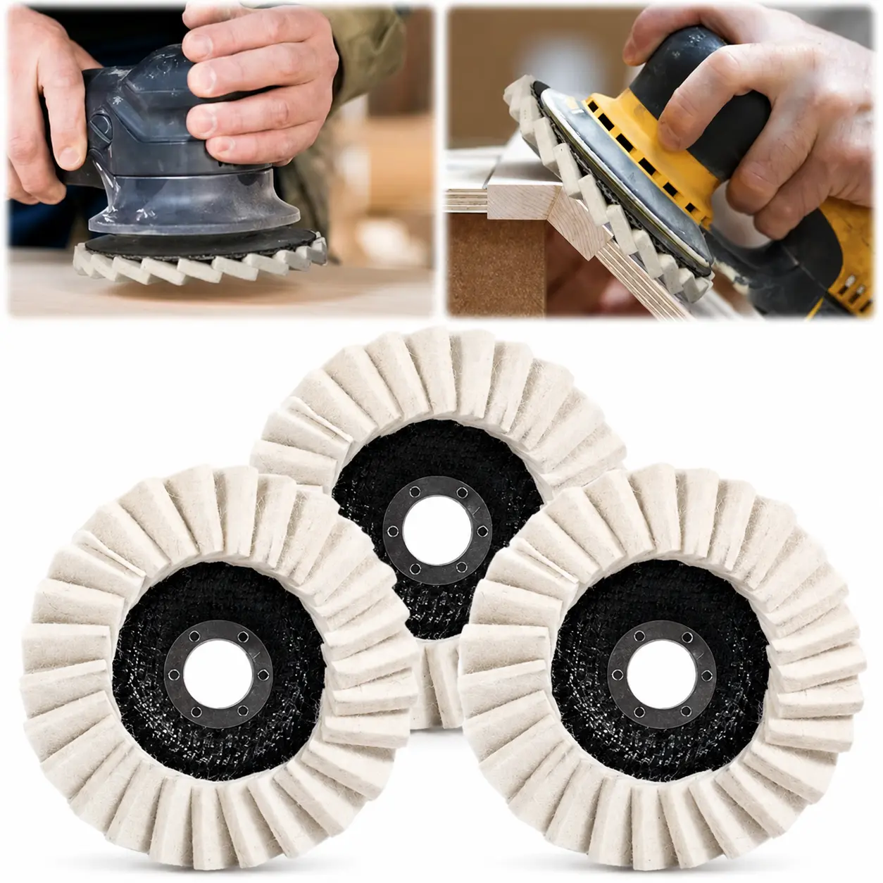 5-Inch Thick Wool Polishing Disc Set (3PCS), Universal Angle Grinder Buffing Discs for Car, Metal, Ceramic Surface Polish, Easy-Install Scratch Removal Labor-Saving Gloss Restoration Supply, Universal Fit