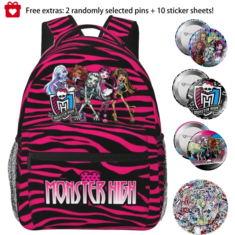 Monster high Backpack for Girls, Women 15.7 Inches Monster high dolls Backpacks for Teens, Adults Monster high doll Fashion Print Bookbag for Work And Travel