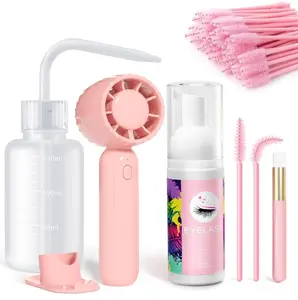Buqikma Lash Cleaning Kit - Lash Shampoo Kit Eyelash Extension Cleanser for Extensions 60ML with Rechargeable Handheld Lash Fan Dryer Mascara Brush Rinse Bottle Makeup Cleansing Foam for Lash Care