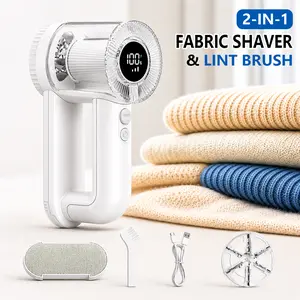 Rechargeable 2-in-1 Fabric Shaver Lint Remover, 6-Blade Fuzz Removal Tool with 3-Speed, LED Display Screen, 2000mAh USB-C Power, 200ml Container for Clothes, Sweaters