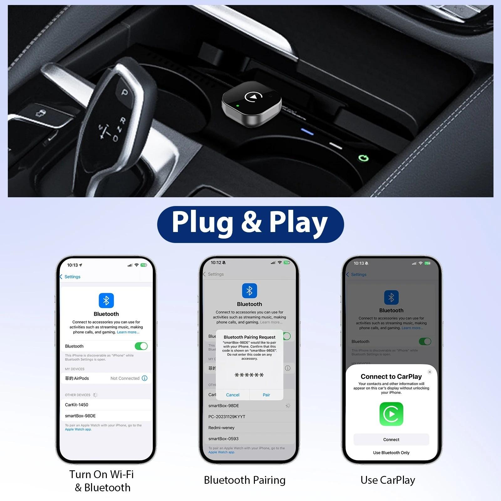 Version Wireless CarPlay Adapter for Portable In-Car Display, 2-in-1 Wireless CarPlay and Android Auto for Seamless Smart Navigation and Entertainment