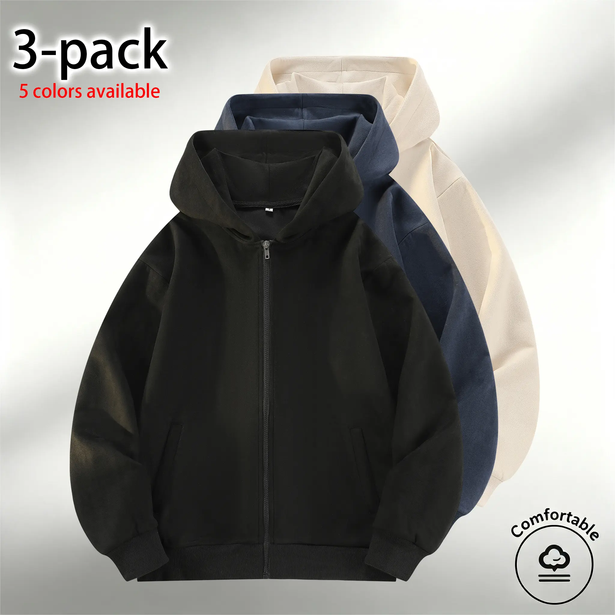 Men's Plain Casual Hoodies & Suede Cardigan Jackets - Menswear Tops, Oversized Wind-Resistant Warm Hood, Ribbed Deformation-Resistant Cuffs & Hem, Loose Dropped-Shoulder Long Sleeves for Slimmer Silhouette, Sweatshirts