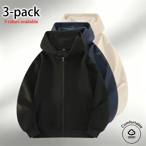 Men's Minimalist Casual Hooded Zip-Up Hoodies & Suede Cardigan Jackets - Longsleeves Clothing, Oversized Wind-Resistant Warm Hood, Ribbed Deformation-Resistant Cuffs & Hem, Loose Dropped-Shoulder, Slimmer Silhouette Menswear Tops