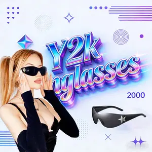 Fashion Rimless Y2K Sunglasses for Women Men 2000s Wrap Around Style Sun Glasses Trendy Y2K Shades
