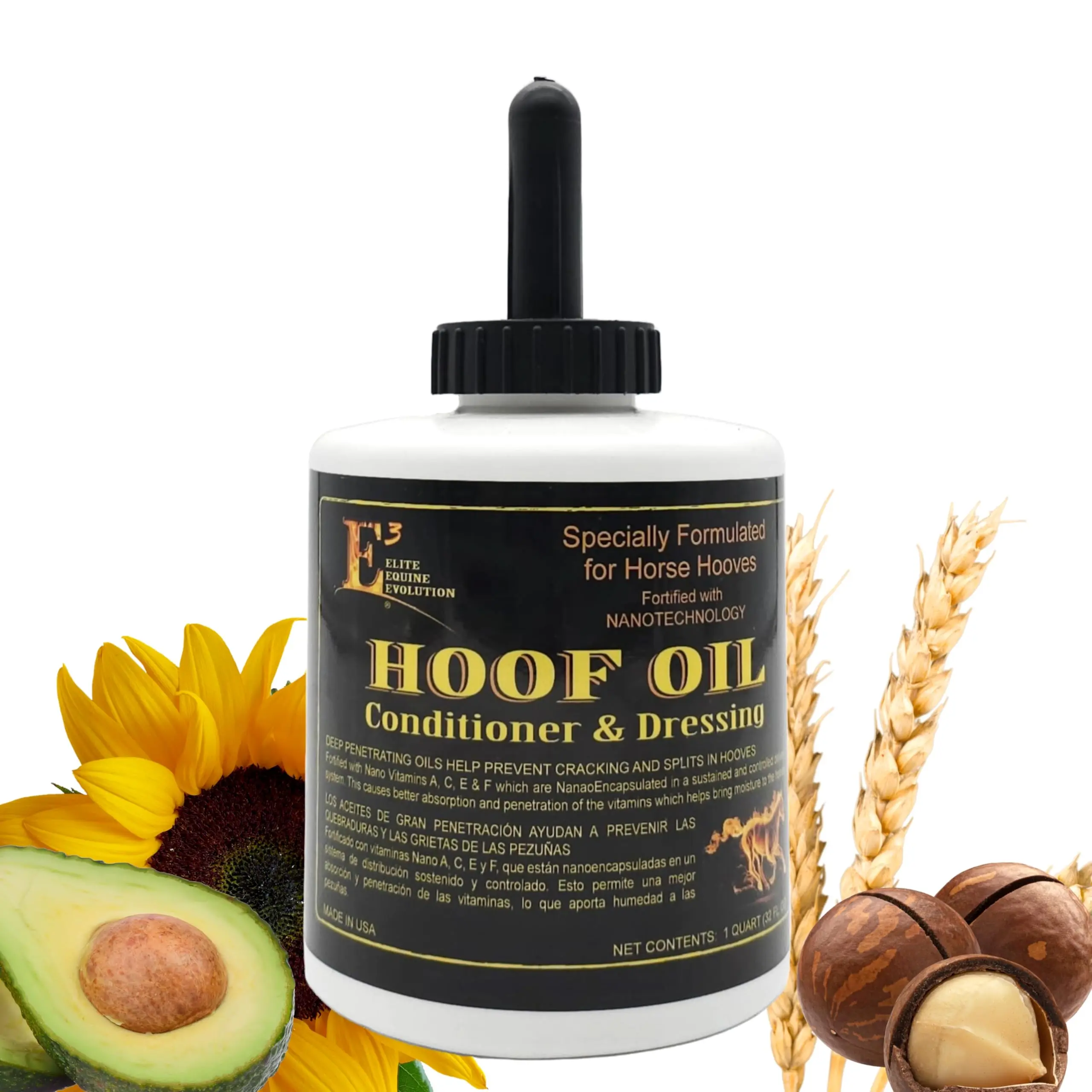 E3 Hoof Conditioner & Dressing Oil 32 oz, Expert Formula for Nourishing & Protecting Horse Hooves, Deep Conditioning for Elasticity, Enhances Shine, Protective Barrier, Easy Application