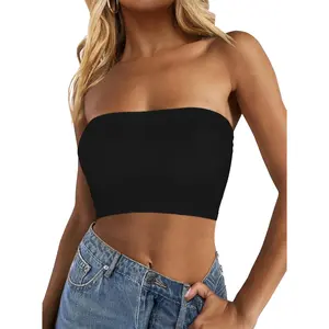 Tube Tops for Women Summer Crop Top Basic Casual Bandeau Going Out Strapless Short Shirt