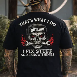 THAT'S WHAT I DO I FIX STUFF Skull With Wrench Print Men's T-shirt, Top Menswear Cotton Tee Shirt, Unisex Fashion, Soft Fabric, ShortSleeve, Regular Fit, Casual Streetwear