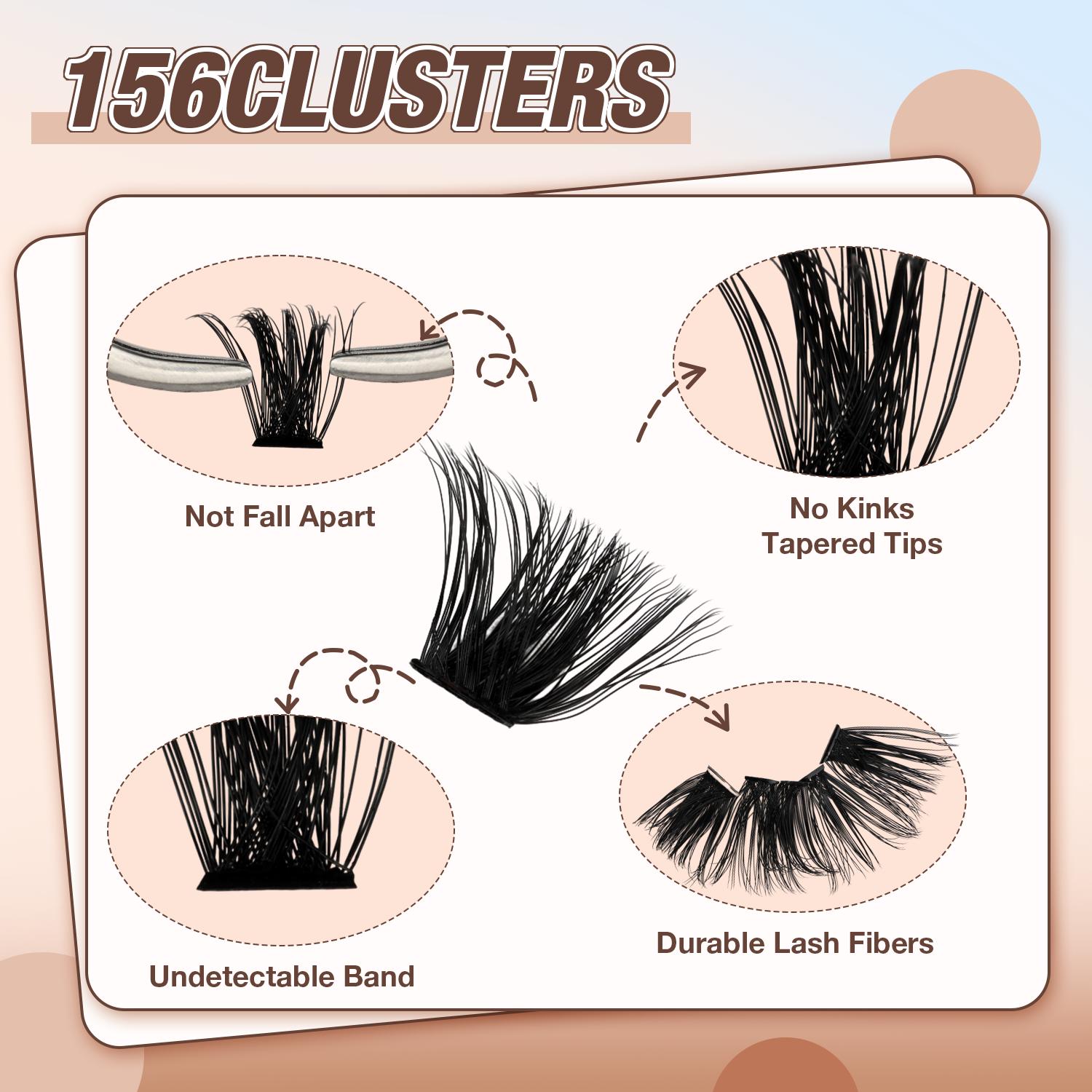 Ailaishi 150D Lash Clusters Kit, 156PCS DlY Eyelash Extensions, 10-20mm Dense Volume Lashes with Bond &Seal、 Remover 、Tweezers for Self Use