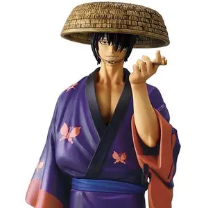 Masterlise Gintama Takasugi Shinsuke Figure - Purple Kimono with Butterfly Design and Straw Hat - Anime Collectible Model