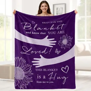 Purple Hug Blanket , Flannel Polyester, Machine Washable, Inspirational Words, Cheer Up Gift for Women, Surgery Blanket for Men, Think of You Throw Blanket for Friends and Sister