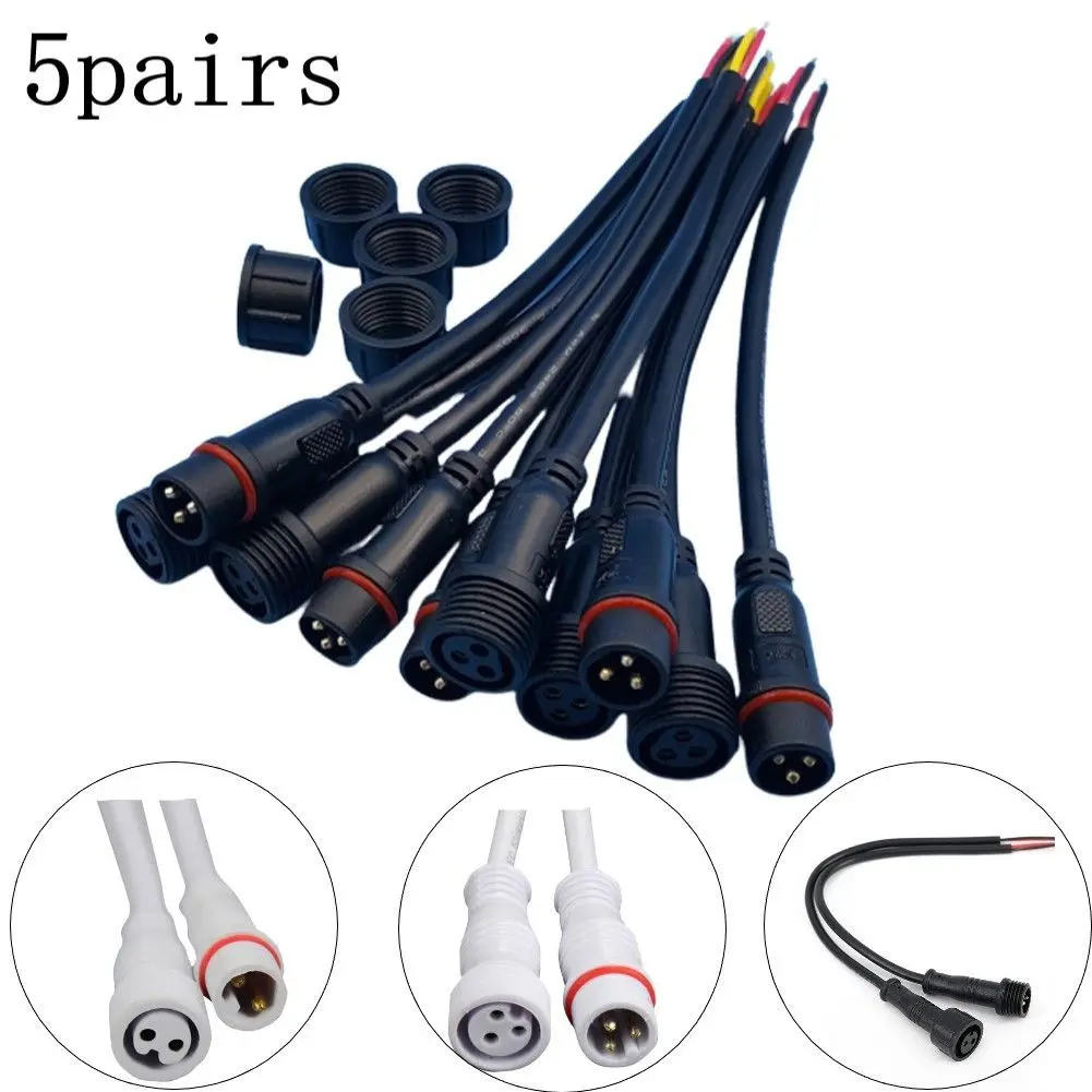 5 Pairs 2/3-Pin 22AWG Wire LED Male and Female Cable Connectors, 20cm, 6A AC Current, IP65 Waterproof, DC Power Delivery, Surveillance Camera Compatible, Tools & Hardware Power Tool Accessories, Ac Power Supply