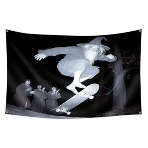 Skateboard Wizard Flag 3x5 ft Retro 90s Aesthetic Tapestry Cool Fantasy Wall Decor for Skaters Durable Polyester Banner Room Decor Gift