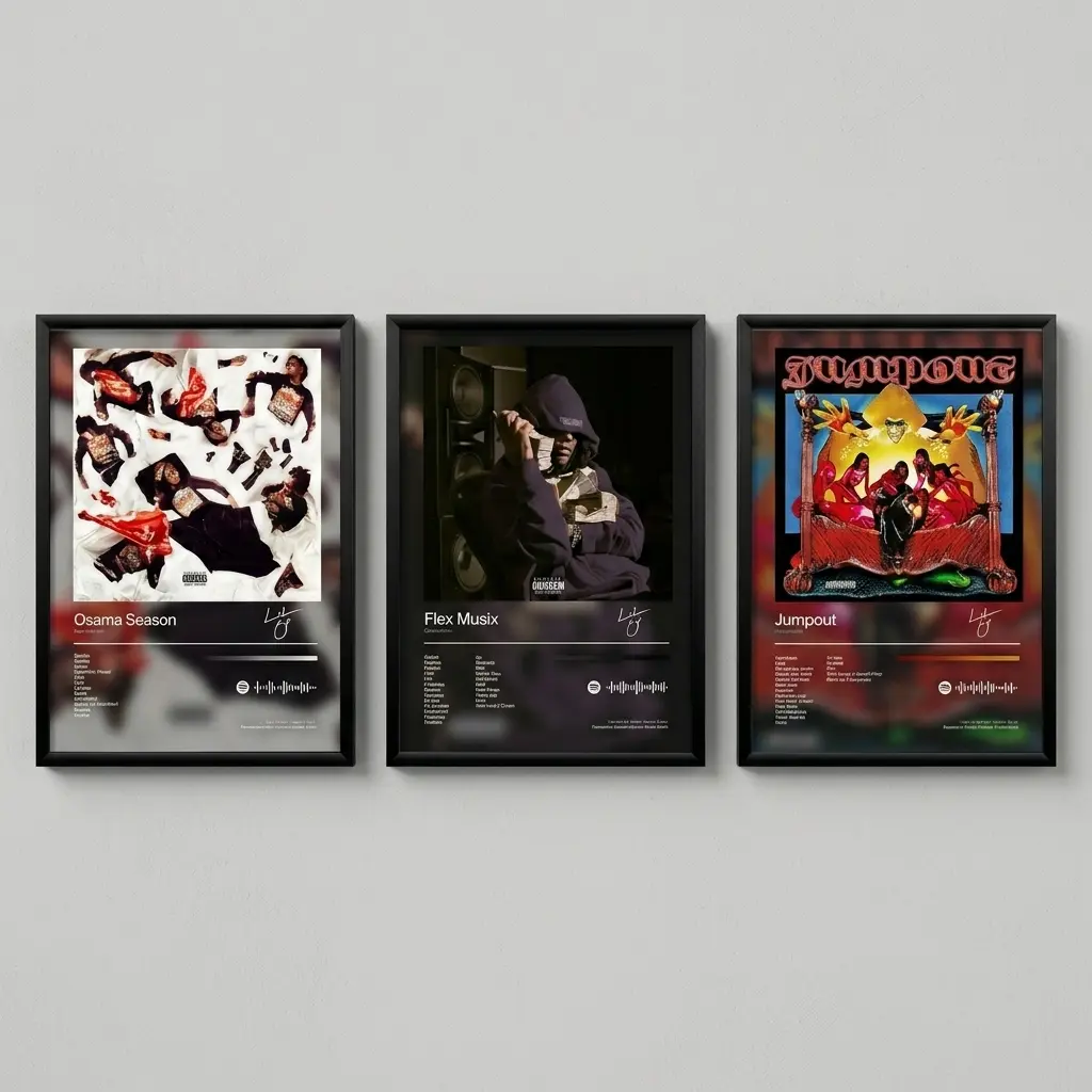 Osamason Poster 3 Pack - Album Wall Cover Art - Underground -  Minimal Arts - Dorm Room Decor - Music Lover Gift - Lil O, Flex Musix #32 Decorative Wall Art Street Art Print