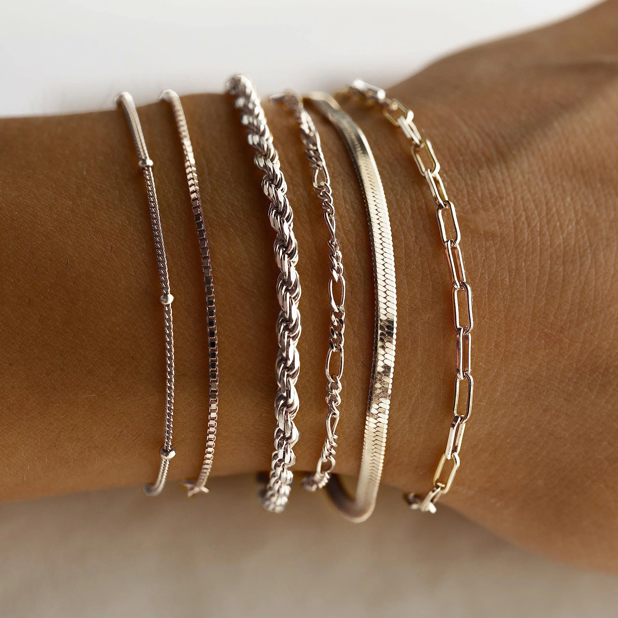 Tewiky Greenish Spring Jewelry 6Pcs  Bracelets for Women Waterproof,  Jewelry Sets for Women Trendy Thin Dainty Stackable Cuban Link Paperclip Chain Bracelet Pack Fashion Accessories Gifts for Womens maximalist jewelry,Valentine's Day Gift