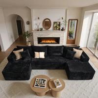 4 Seat Black U Shape Sofa