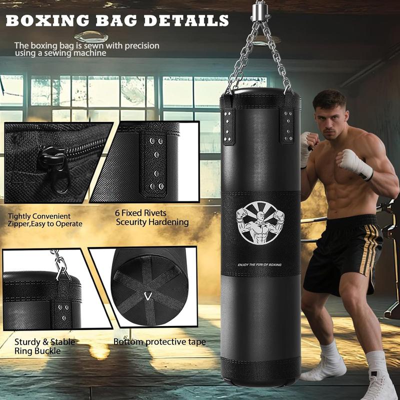 Punching Bag for Adults, 4ft Heavy Boxing Bag Set with 197 Inch Boxing Hand Wraps for MMA Karate Kickboxing  Gym Martial Art - Unfilled