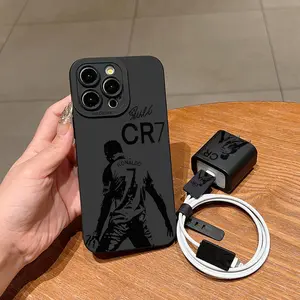 Cr7 Player Pattern iPhone Case Set, Shockproof Design for iPhone 15 Series & More, Includes Charger Protector Accessories