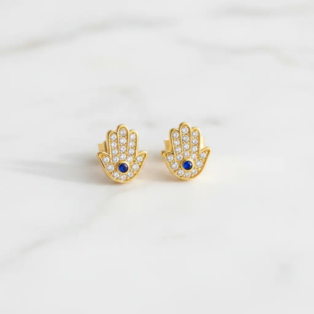 The Leyla Studs — Sapphire Pavé Hamsa