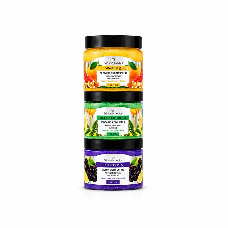Glowing sugar scrub, soothing body, and detox body scrub