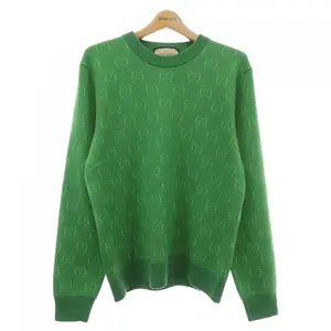 Pre-owned GUCCI Cotton Small Leather Goods GG Wool Jacquard Sweater