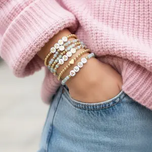 Simply Stated NY Aquamarine Personalized Word Bracelet, Kids Name Bracelet, Stacking Mama Bracelet, Custom Name Beaded Bracelet, Personalized Gift, Stretch Bracelet