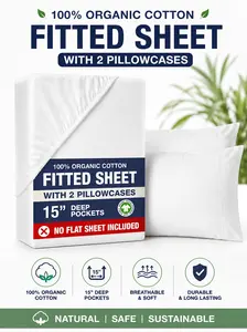 LANE LINEN Fitted Sheet, 100% Organic Cotton, Percale Weave, Ultra Soft, Breathable,Fits Mattress Up to 15" Deep, Perfect Fit, Organic Cotton Sheet Set