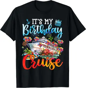 Classic Menswear Cotton Short-Sleeve Garment, Birthday Party "It's My Birthday" Print Cruise Vacation Casual Sports Top