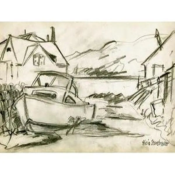 Giclee Print, Size 12x16, Title: Monhegan View to Manana Island, Monhegan, Maine. From the original pencil sketch by artist, Alicia J. Stonebreaker