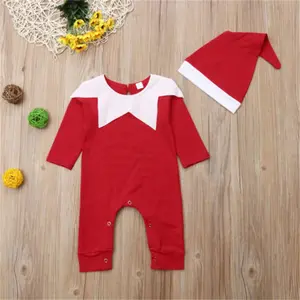 My First Christmas Outfit Newborn Baby Boy Girl Christmas Outfit Elf Costume with Hat Toddler Infant Long Sleeve Romper Onesie