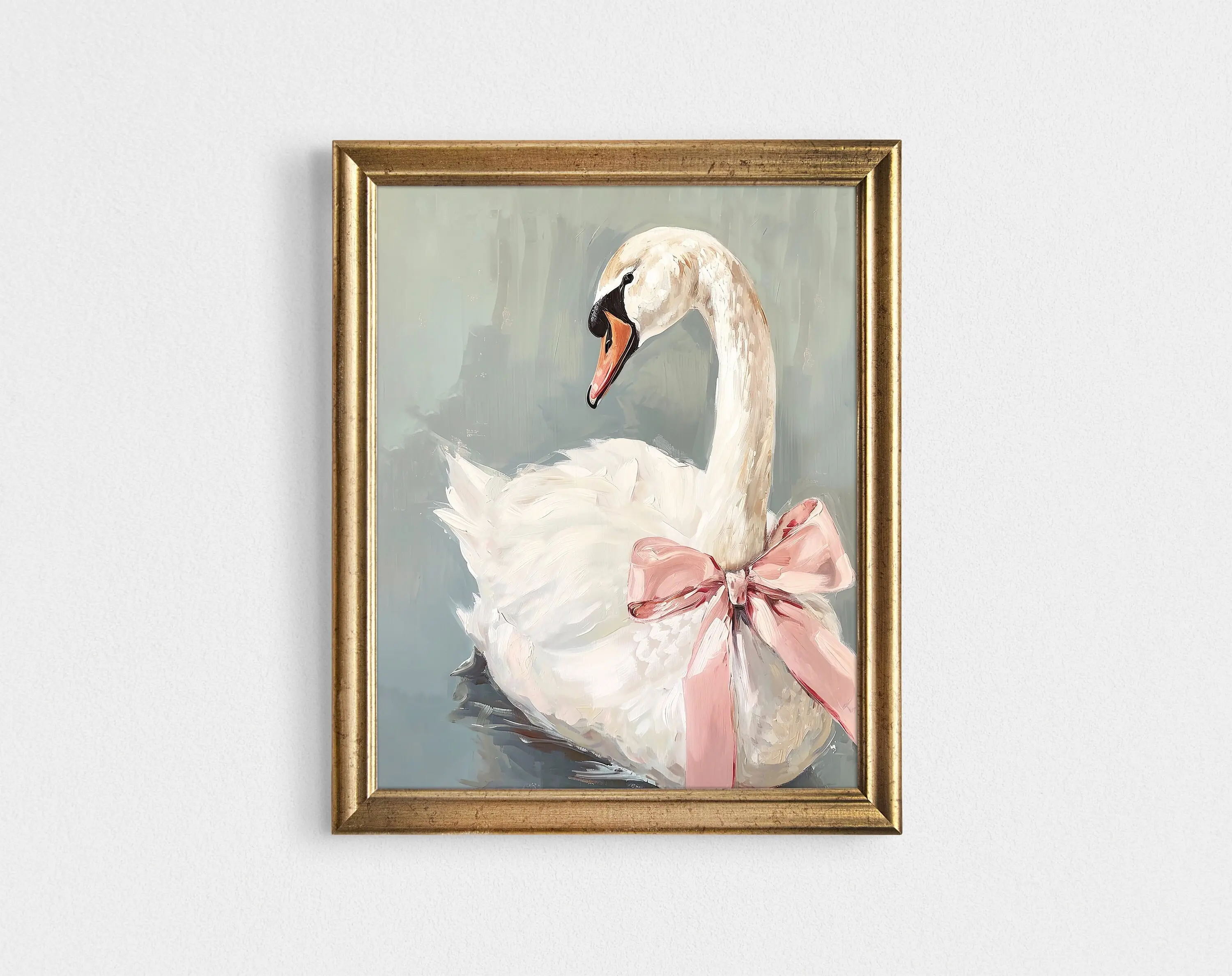 Swan With A Pink Bow Poster No Frame ,Soft Pink Girly Nursery Painting, Dreamy Balletcore , Pastel Coquette Aesthetic Teen Girl Bedroom Poster