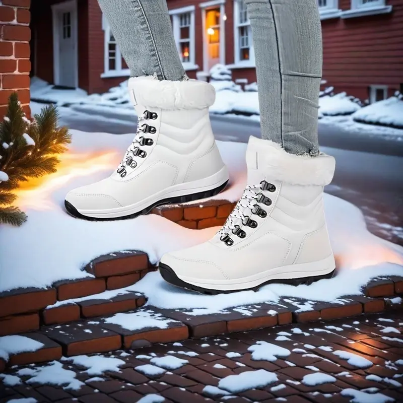 Women's Thigh-High Cowgirl Winter Walking Boots - Platform Heel, Anti-Slip Sole, Nylon Upper, Heightening, Thick Insulation, Anti-Freezing, Water-Repellent, Comfortable Shoe (White, Onyx), Walking Shoes