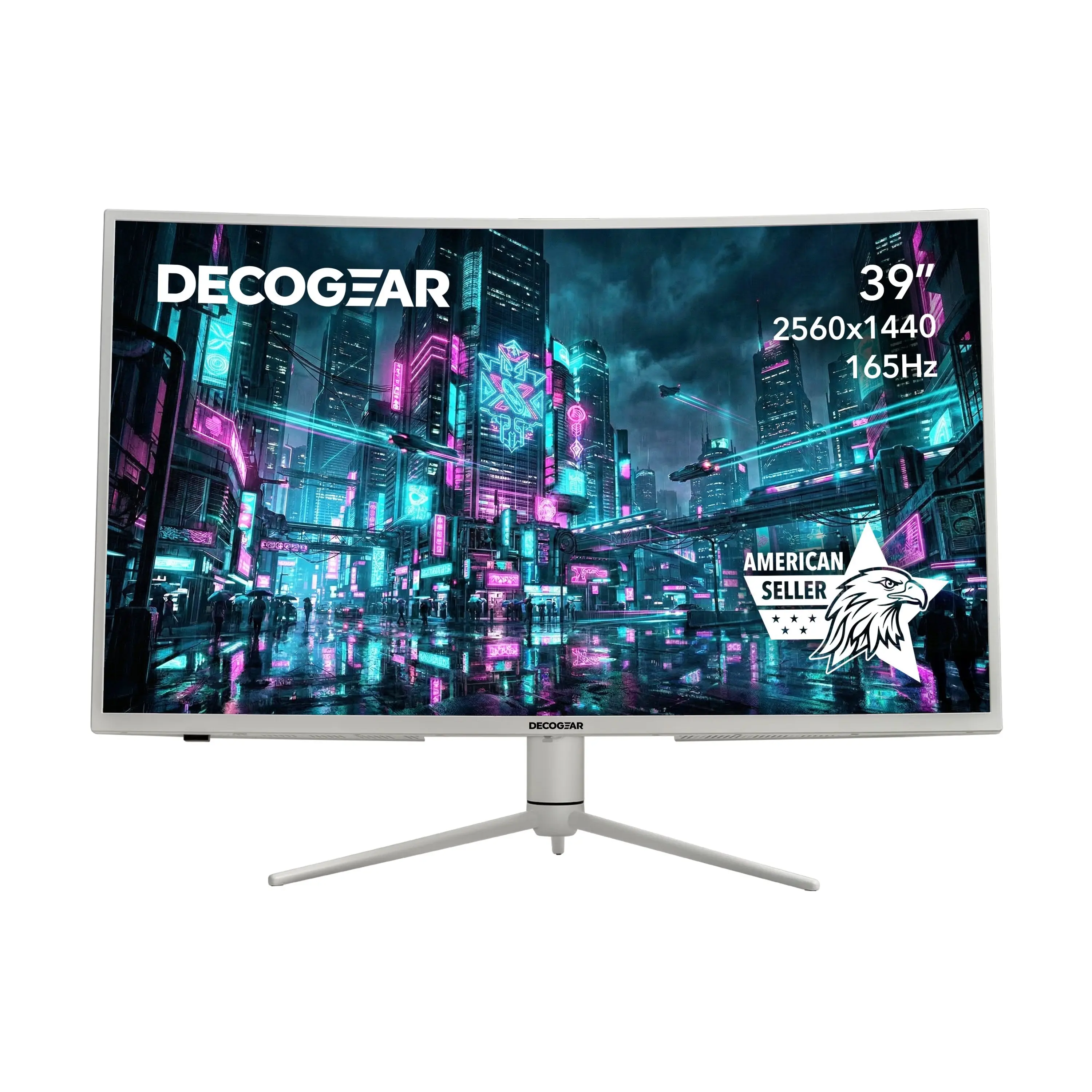 Deco Gear 39 Inch Curved Widescreen Gamer Monitor - 2560x1440 Resolution, 165 Hz Refresh Rate, HDR400, 16:9 Aspect Ratio, White Anti-Blue Light Computer Monitor, Monitor Gamer