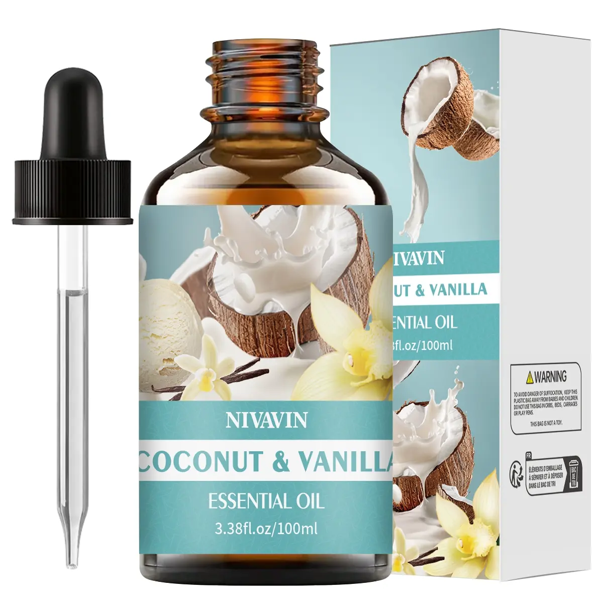 Nivanin Coconut Vanilla Pure Essential Oils Set, Aromatherapy Essentials, Plant Extracts, Aroma Diffusers, Skin Care, Hair Treatment, Home & Office Use, Perfect Gift