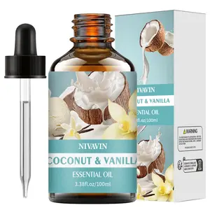 Nivanin Coconut Vanilla Pure Essential Oils Set, Plant Extracts, Aroma Diffusers, Skin Care, Hair Treatment, Home & Office Use, Perfect Gift