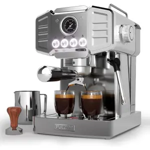 20-Bar Espresso Machine for Home Barista, Built-In Steam Wand for Latte & Cappuccino, Stainless Steel Professional Coffee Machine with Visible Pressure Guagem, Powder Press and Milk Frothing Pitcher