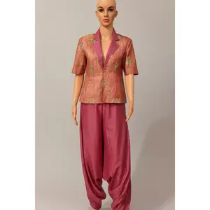 Indo-Western Dhoti Pant Set - Magenta Pink & Gold