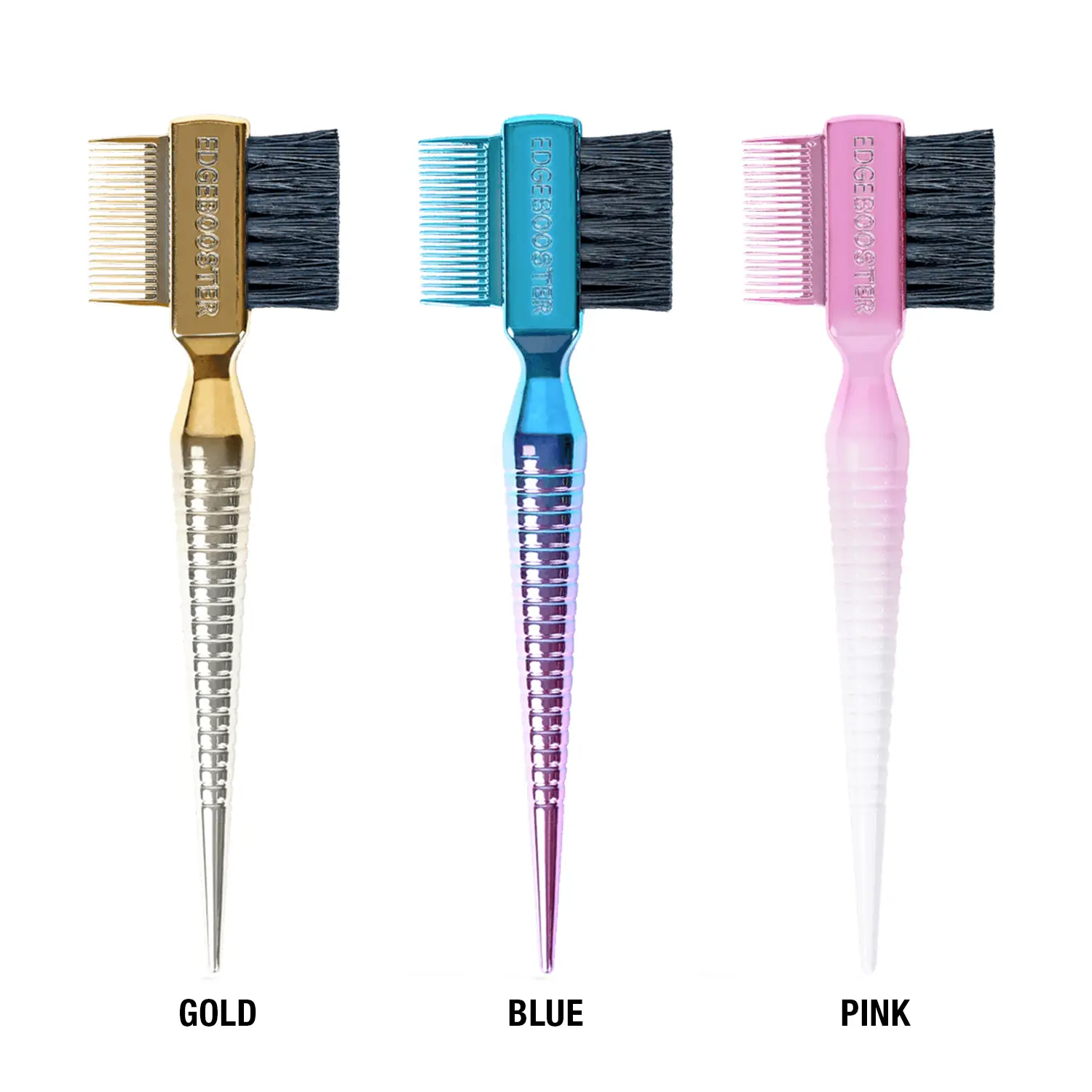 Style Factor Edge Booster Hammer-Shape Double-Sided Edge Brush, Mini Size, Assorted Gold, Pink & Blue Colors, Edge Boosting