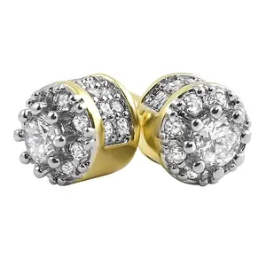 New Fashion Hip Hop Earrings For Women Punk Style Iced Out Bling Cubic Zirconia Gold Color Ear Piercing Screw Stud Gifts OHE174