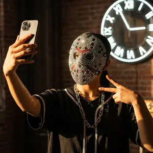 High-quality handmade DIY rhinestone mask for men and women perfect for Halloween, horror cosplay Diamond mask, masquerade parties, and costume events