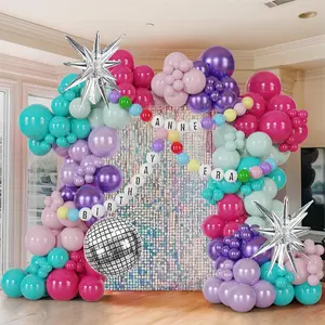 Pink Purple Blue Balloon Garland Disco Ball Custom Bracelet Banner Kits For Teenage Party Decorations Music Fans Princess Themed Photo Backdrop Birthday,Bachelorette Party