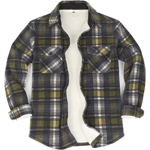 Men's Warm Sherpa Lined Fleece Plaid Flannel Shirt Jacket(All Sherpa Fleece Lined)