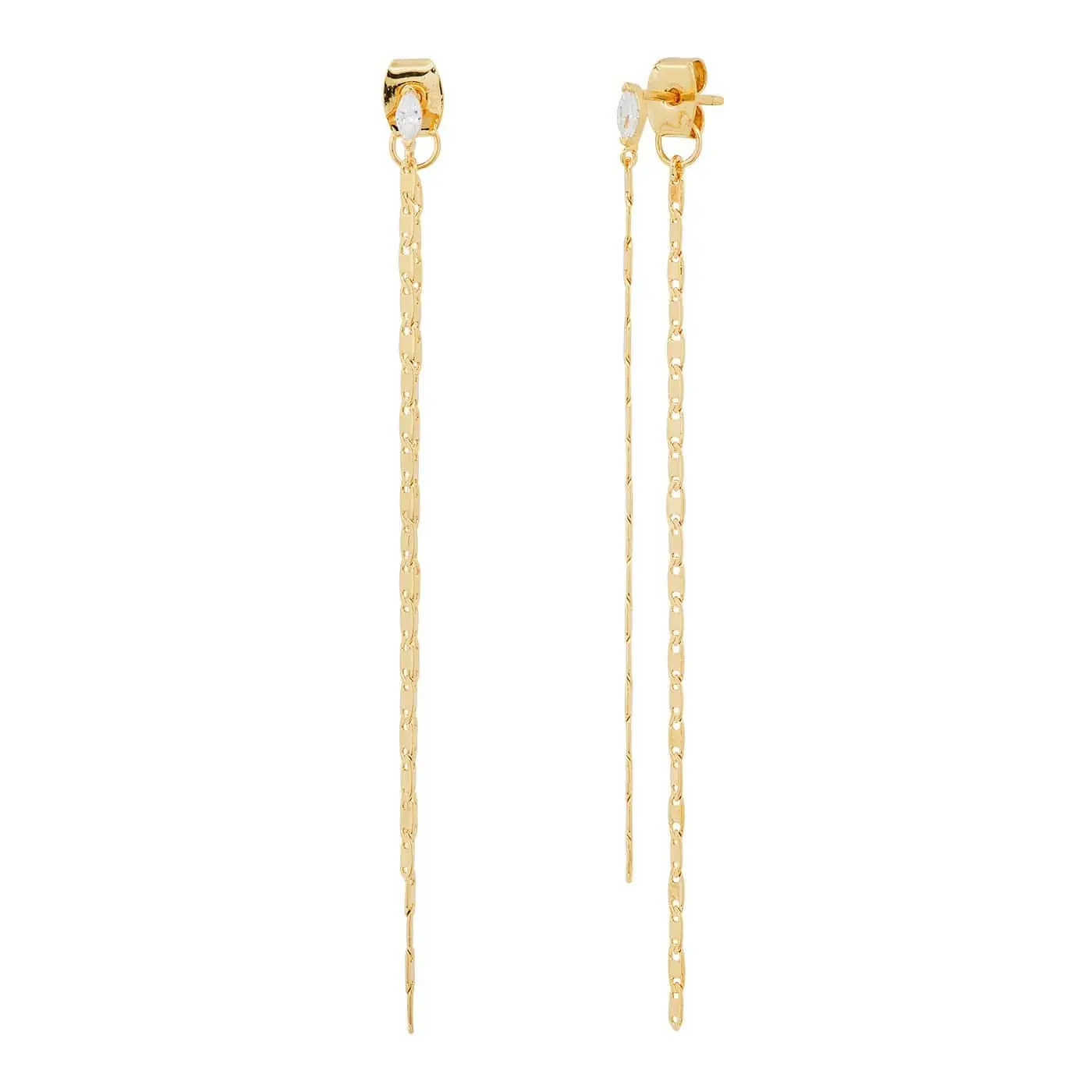 Front Back Linear Anchor Chain Duster Earrings with CZ
