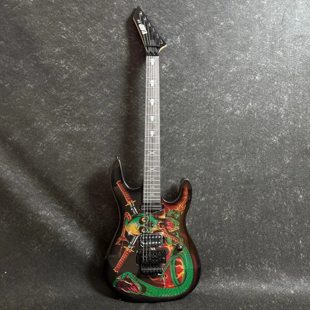 ESP 39 Inch Green Snake Electric Guitar, Maple Neck, Mahogany Body, SH Pickups, Double Locking Tremolo Bridge